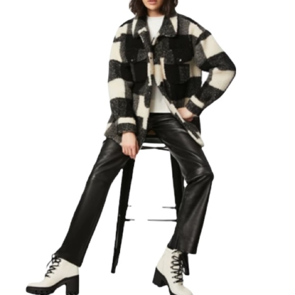 Bernardo NWT Shacket Jacket Shirt cream black plaid sherpa and trendy size Large